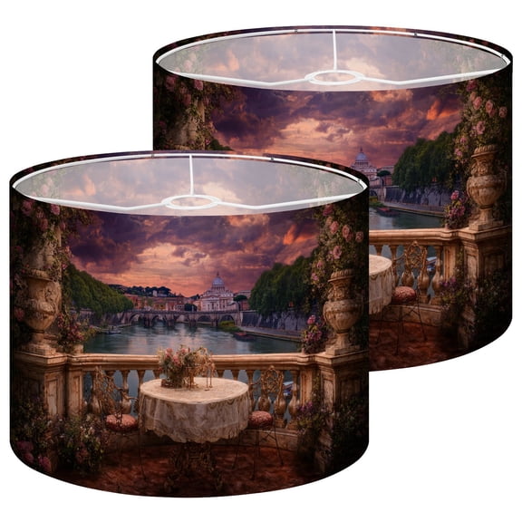 Lampshades 2 Pack Mediterranean Rome Italy Cityscape Modern Balcony Roses 13"x13"x10" Light Shade for Table Lamps Floor Lamps Drum Lamp Shades Lampshade Replacement Easy Assembly