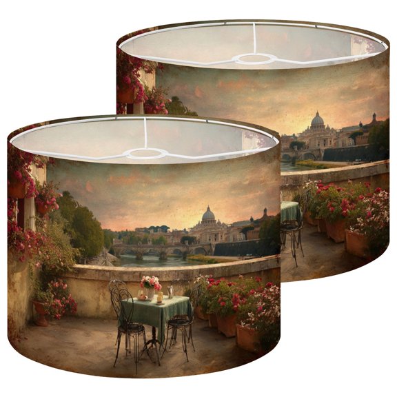 Lampshades 2 Pack Mediterranean Rome Italy Cityscape Modern Flowers Balcony 13"x13"x10" Light Shade for Table Lamps Floor Lamps Drum Lamp Shades Lampshade Replacement Easy Assembly