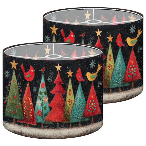 Lampshades 2 Pack Merry Christmas Tree Decorative Seasonal Winter Trees Stars 13"x13"x10" Light Shade for Table Lamps Floor Lamps Drum Lamp Shades Lampshade Replacement Easy Assembly Gift for Mom