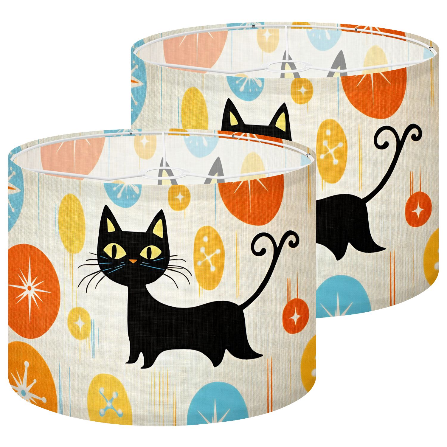 Lampshades 2 Pack Mid Century Black Cat Retro Atomic Starburst Modern Abstract Geometric 13"x13"x10" Light Shade for Table Lamps Floor Lamps Drum Lamp Shades Lampshade Replacement Easy Assembly