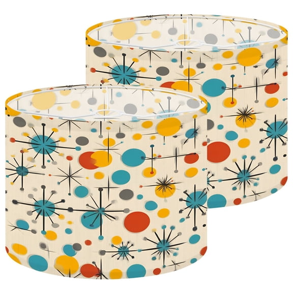 Lampshades 2 Pack Mid century fifties modern atomic retro colors Part 13"x13"x10" Light Shade for Table Lamps Floor Lamp Shades Linen Desk Lampshade Replacement with Spider Fitter Easy Assembly