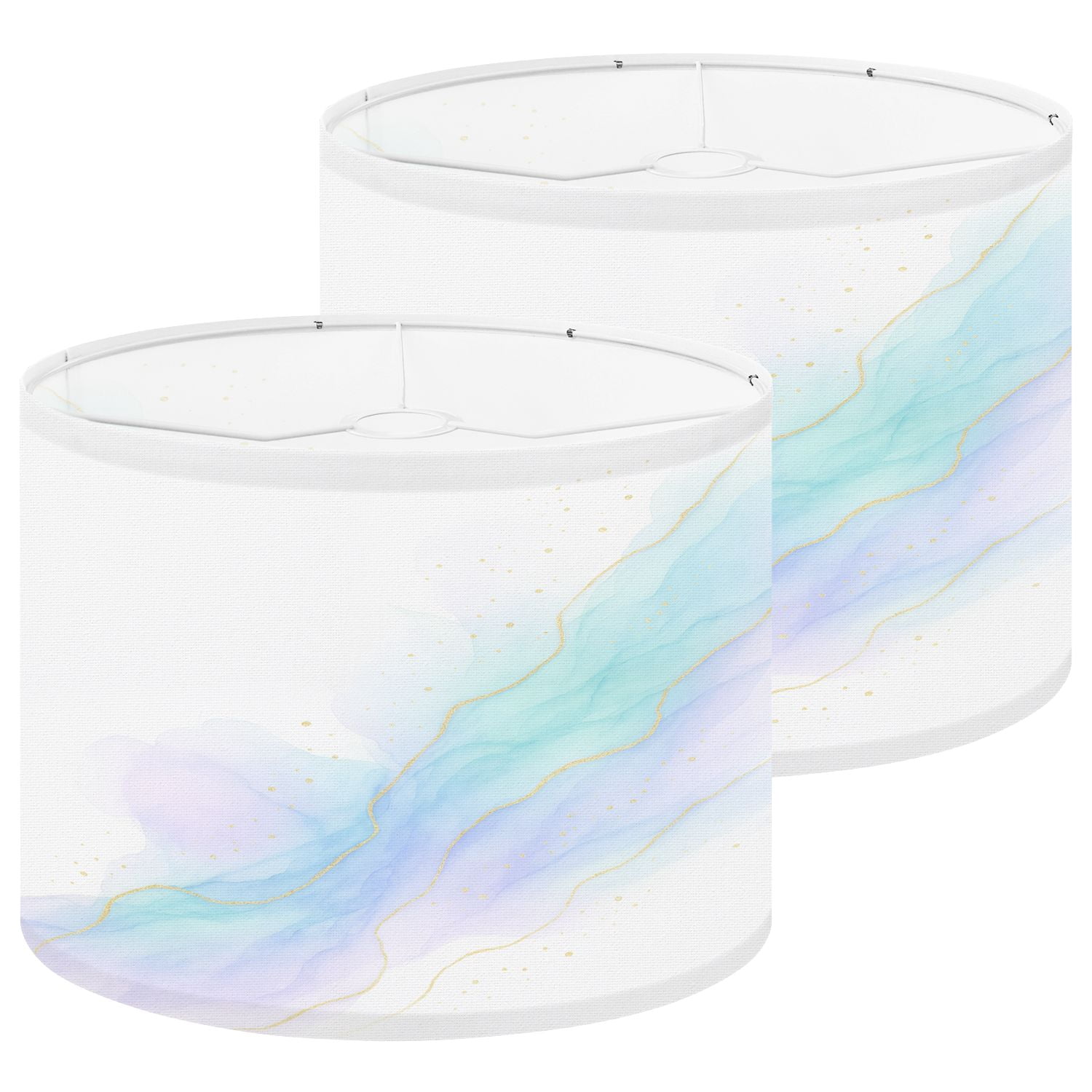 Lampshades 2 Pack Mint violet turquoise liquid watercolor golden glitter 13"x13"x10" Light Shade for Table Lamps Floor Lamps Drum Lamp Shades Lampshade Replacement Easy Assembly