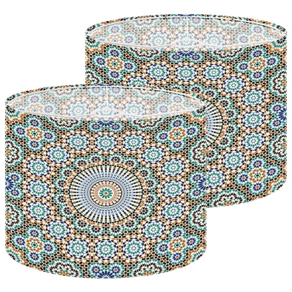 Lampshades 2 Pack Moroccan style Geometric traditional ornament 13"x13"x10" Light Shade for Table Lamps Floor Lamp Shades Linen Desk Lampshade Replacement with Spider Fitter Easy Assembly