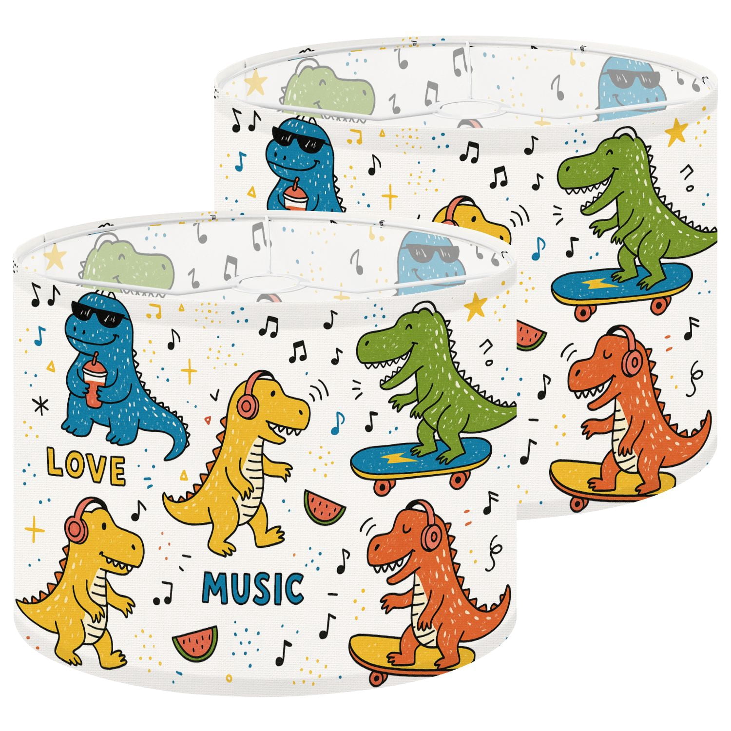 Lampshades 2 Pack Music Lover Dinosaur Seamless for kids fashion Childish Cute 13"x13"x10" Light Shade for Table Lamps Floor Lamps Drum Lamp Shades Lampshade Replacement Easy Assembly