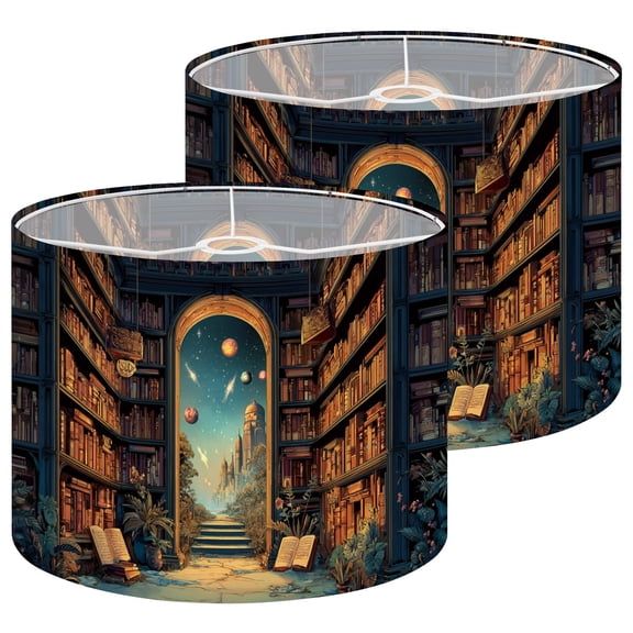 Lampshades 2 Pack Mysterious Bookshelf Galaxy Space Fantasy Landscape Vintage Aesthetic 13"x13"x10" Light Shade for Table Lamps Floor Lamps Drum Lamp Shades Lampshade Replacement Easy Assembly