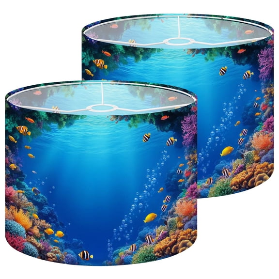 Lampshades 2 Pack Ocean Classroom Fish Blue Sea Themed Coral Reefs Tropical Fish Bubbles 13"x13"x10" Light Shade for Table Lamps Floor Lamps Drum Lamp Shades Lampshade Replacement Easy Assembly