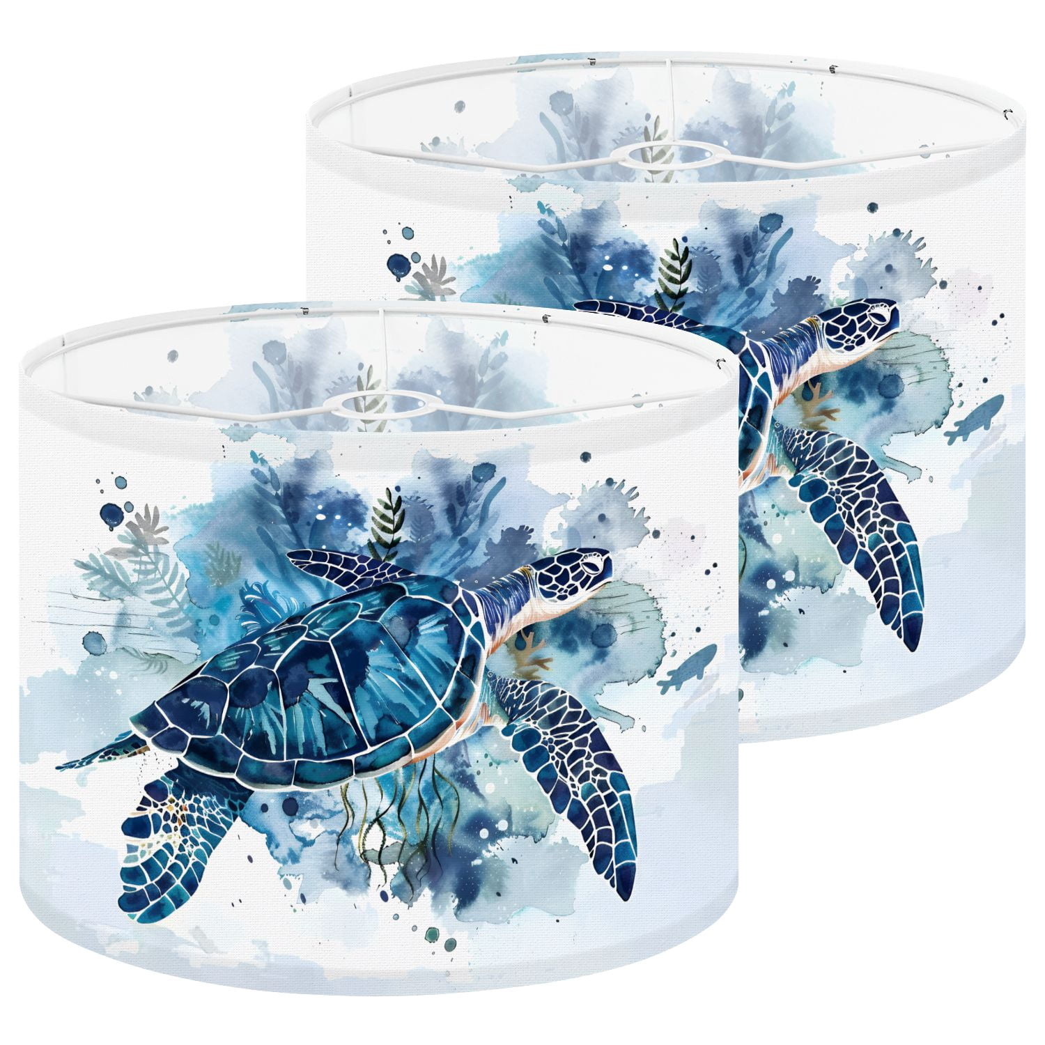 Lampshades 2 Pack Ocean Wall Decor Blue Turtle Sea Pictures Coastal Print Painting 13"x13"x10" Light Shade for Table Lamps Floor Lamps Drum Lamp Shades Lampshade Replacement Easy Assembly