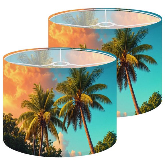 Lampshades 2 Pack Palm Trees Silhouetted Vibrant Tropical Sunset Sky Coastal 13"x13"x10" Light Shade for Table Lamps Floor Lamp Shades Lampshade Replacement Easy Assembly
