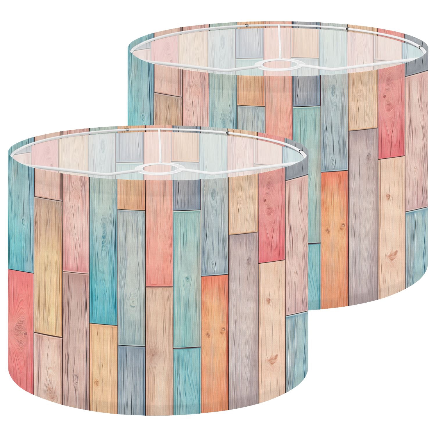 Lampshades 2 Pack Pastel Wood Plank 13"x13"x10" Light Shade for Table Lamps Floor Lamp Shades Lampshade Replacement Easy Assembly