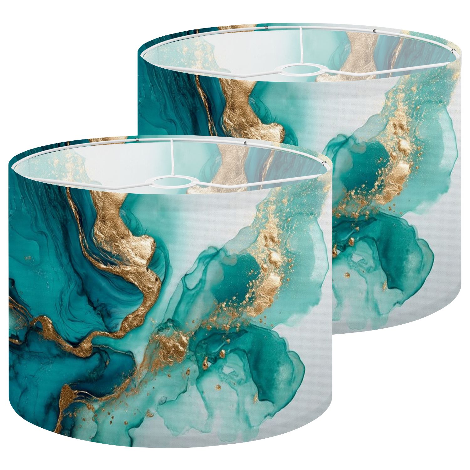 Lampshades 2 Pack Pastel cyan mint liquid marble watercolor gold lines brush stains Teal 13"x13"x10" Light Shade for Table Lamps Floor Lamps Drum Lamp Shades Lampshade Replacement Easy Assembly