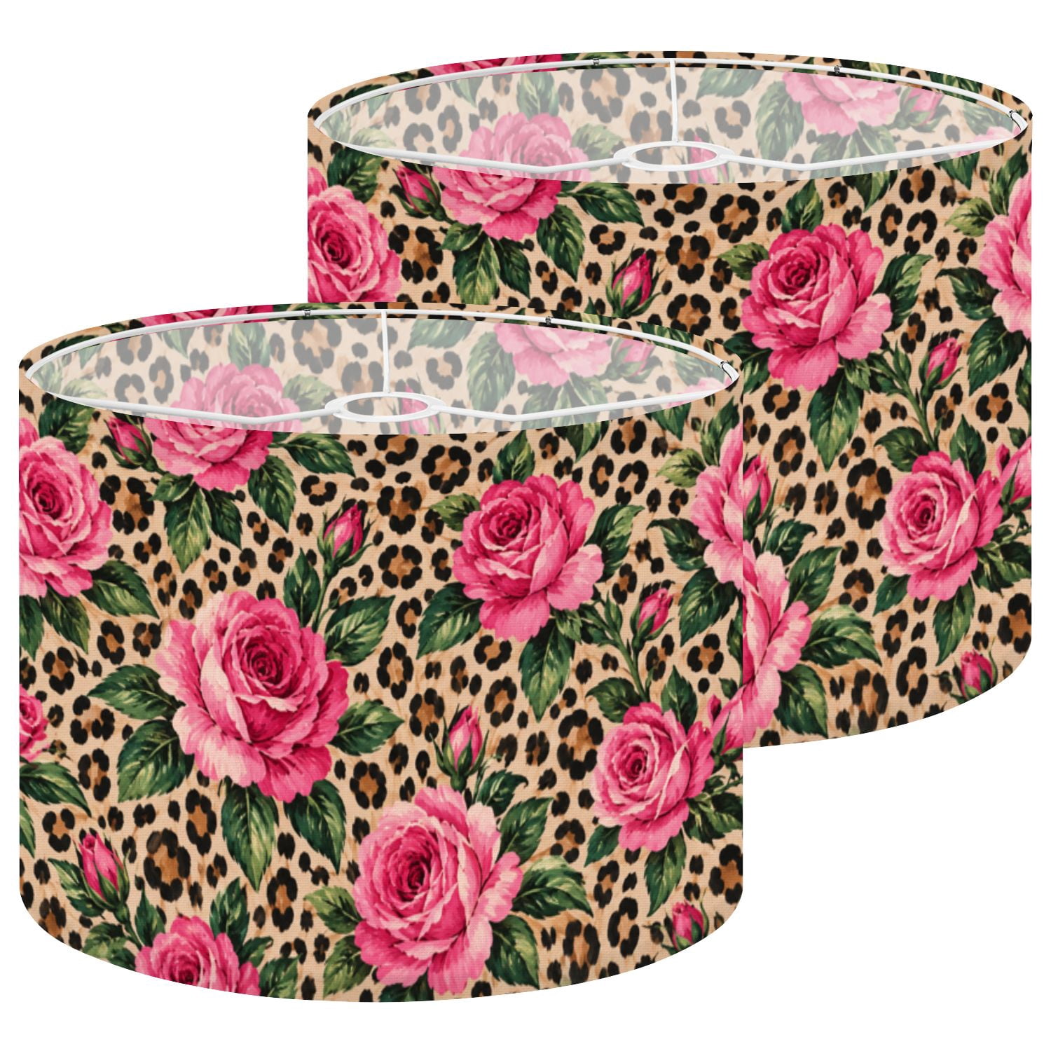 Shade Cloth For Roses Lampshades 2 Pack Pink Roses Leopard Print 13