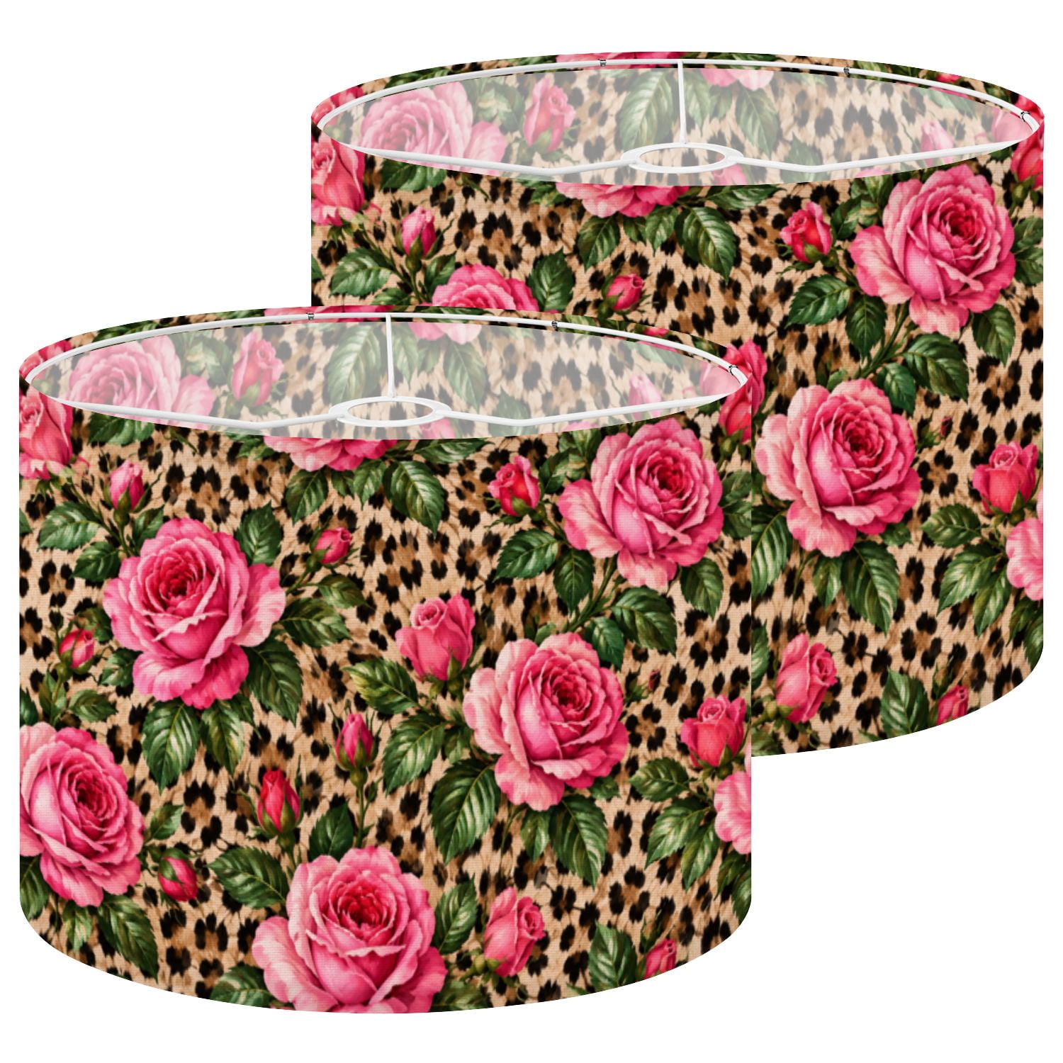 Shade Cloth For Roses Lampshades 2 Pack Pink Roses Leopard Print 13