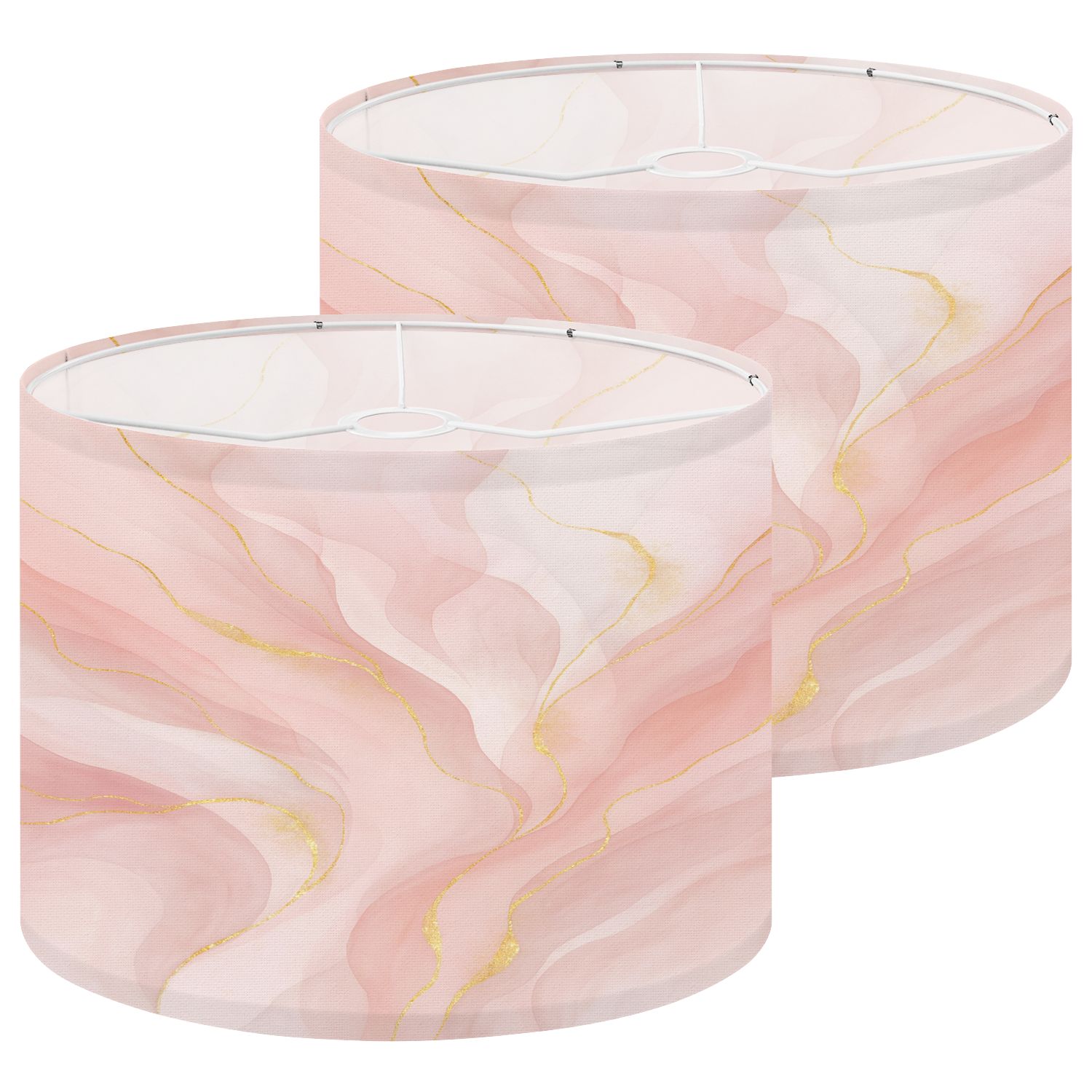 Lampshades 2 Pack Pink soft pastel gold line sparkle marble texture 13"x13"x10" Light Shade for Table Lamps Floor Lamps Drum Lamp Shades Lampshade Replacement Easy Assembly