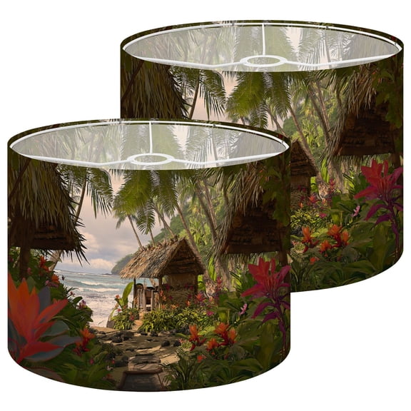 Lampshades 2 Pack Polynesian Beach Hut 13"x13"x10" Light Shade for Table Lamps Floor Lamps Drum Lamp Shades Lampshade Replacement Easy Assembly
