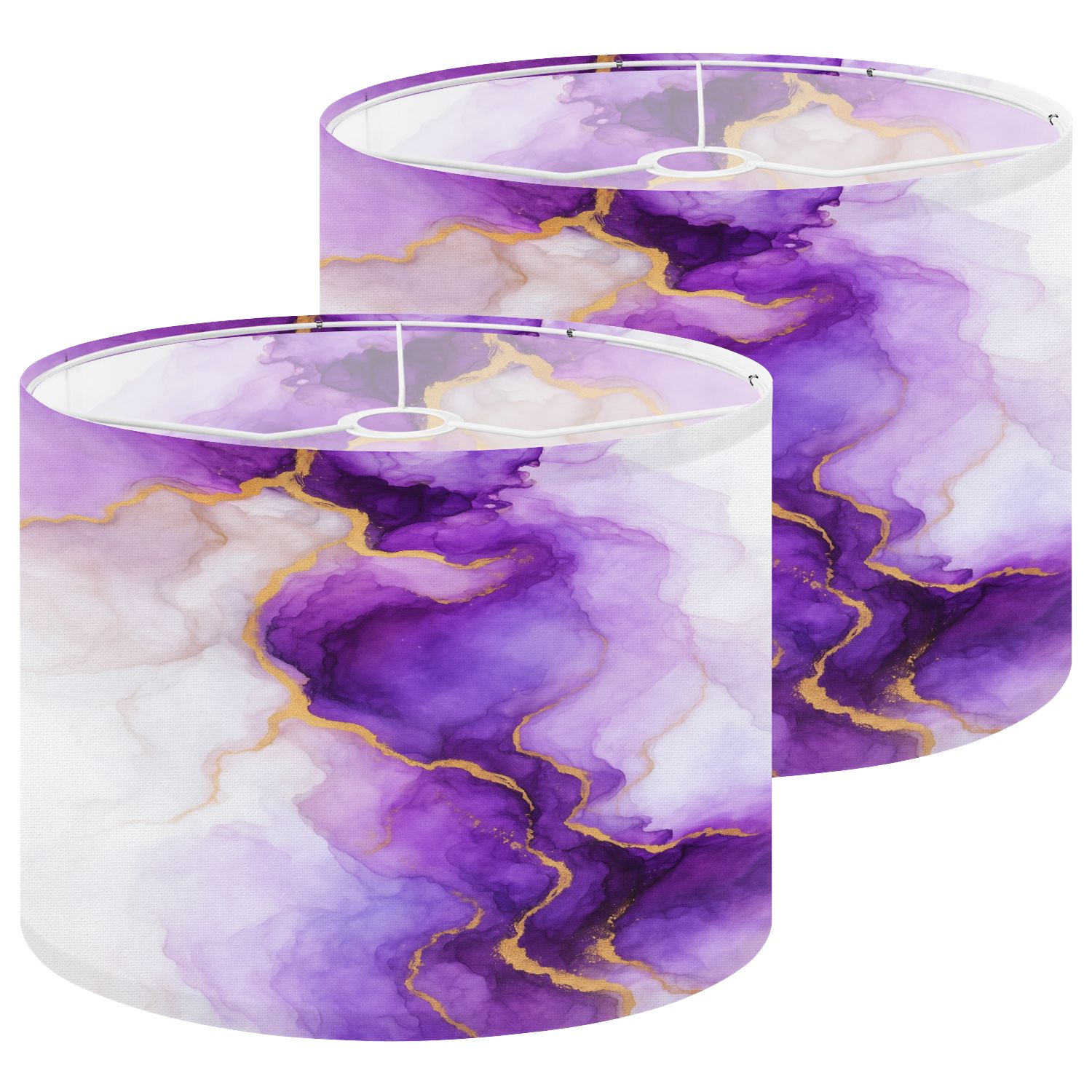 Lampshades 2 Pack Purple gold abstract marble liquid ink art painting paper 13"x13"x10" Light Shade for Table Lamps Floor Lamps Drum Lamp Shades Lampshade Replacement Easy Assembly