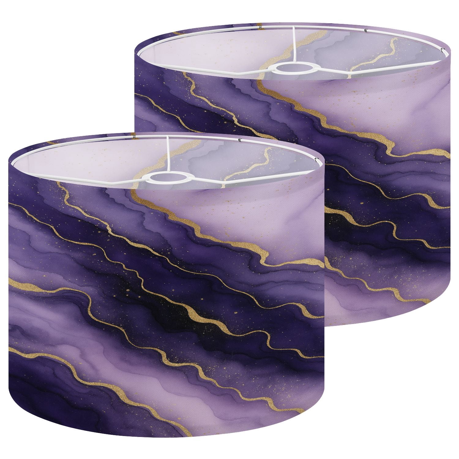 Lampshades 2 Pack Purple marble gold stripes alcohol ink Luxury violet black watercolor 13"x13"x10" Light Shade for Table Lamps Floor Lamps Drum Lamp Shades Lampshade Replacement Easy Assembly