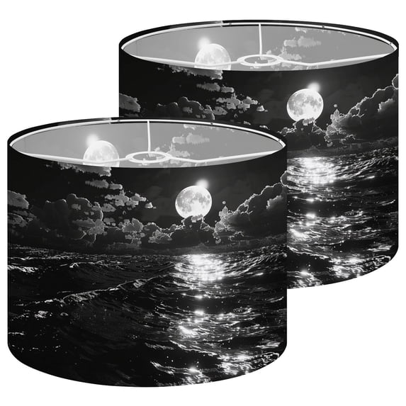 Lampshades 2 Pack Raven Moon Sea Black White Night Modern Artwork Full Moon Ocean 13"x13"x10" Light Shade for Table Lamps Floor Lamp Shades Lampshade Replacement Easy Assembly