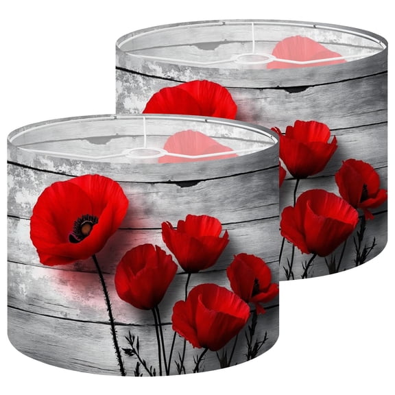 Lampshades 2 Pack Red Black Gray Decoration Gift Floral Wooden Texture Minimalist 13"x13"x10" Light Shade for Table Lamps Floor Lamps Drum Lamp Shades Lampshade Replacement Easy Assembly