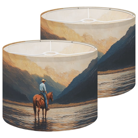 Lampshades 2 Pack Retro Horse Eclectic Vintage Landscape Boho Mountain Valley 13"x13"x10" Light Shade for Table Lamps Floor Lamps Drum Lamp Shades Lampshade Replacement Easy Assembly