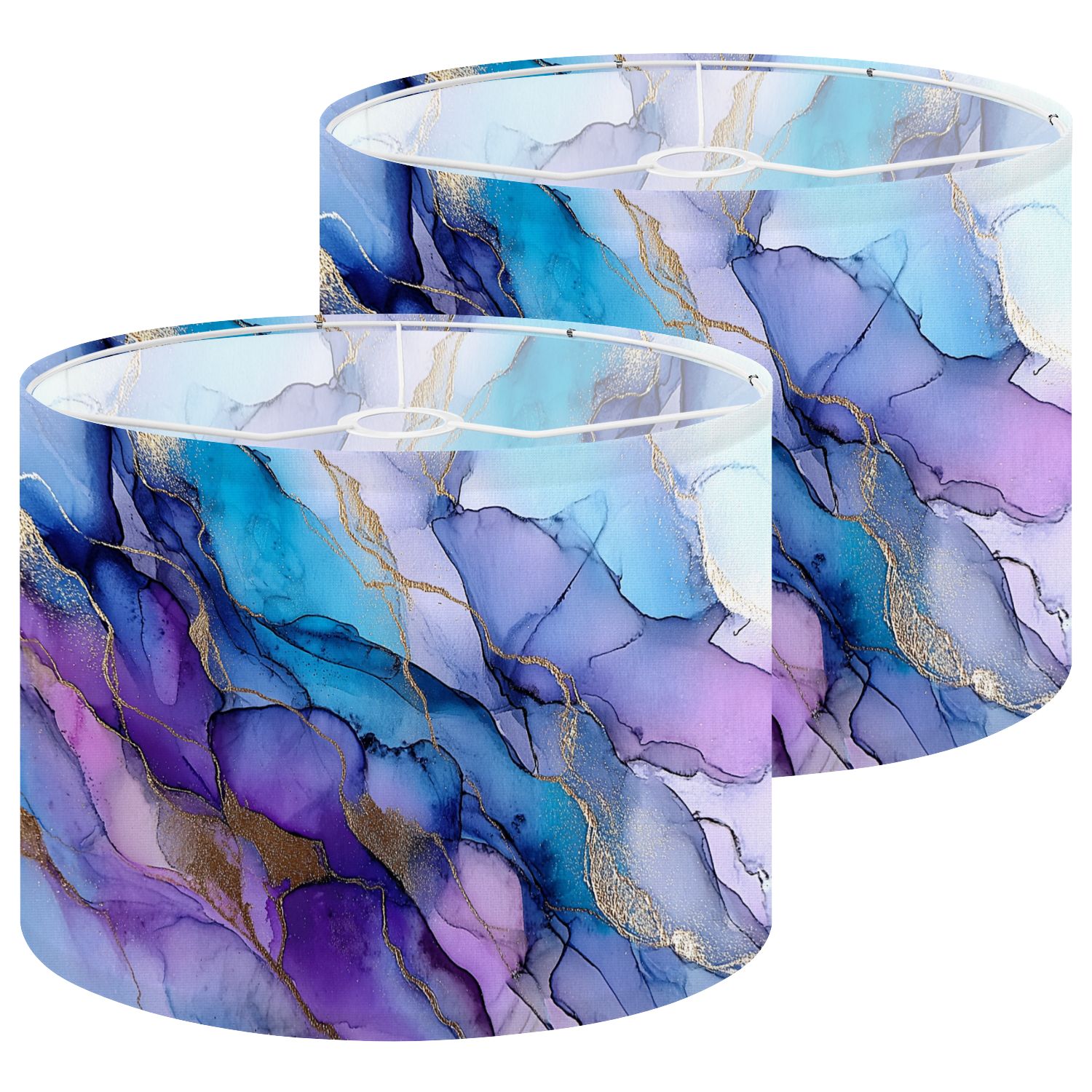 Lampshades 2 Pack Royalviolet cyan liquid marble watercolor gold lines Purple teal 13"x13"x10" Light Shade for Table Lamps Floor Lamps Drum Lamp Shades Lampshade Replacement Easy Assembly