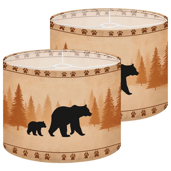 Lampshades 2 Pack Rustic Bears Silhouette Forest Vintage Parchment Texture Pine Trees 13"x13"x10" Light Shade for Table Lamps Floor Lamps Drum Lamp Shades Lampshade Replacement Easy Assembly