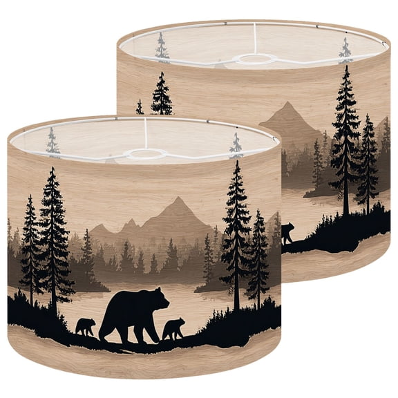 Lampshades 2 Pack Rustic Cabin Farmhouse Lodge Bear Mountain Pine Trees Forest 13"x13"x10" Light Shade for Table Lamps Floor Lamp Shades Lampshade Replacement Easy Assembly