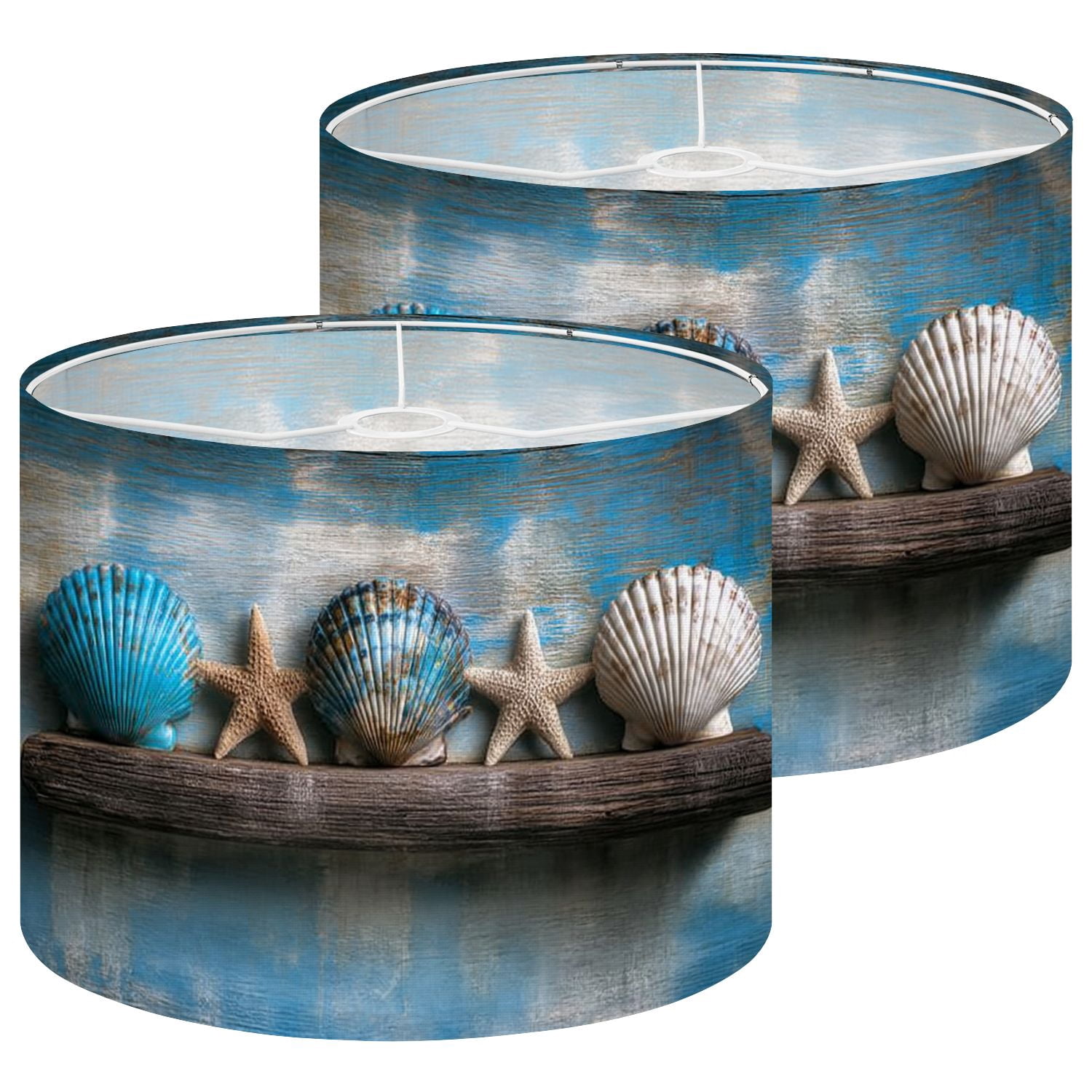 Lampshades 2 Pack Rustic Seashell Beach Coastal Teal Blue Conch Shell Farmhouse Ocean 13"x13"x10" Light Shade for Table Lamps Floor Lamps Drum Lamp Shades Lampshade Replacement Easy Assembly