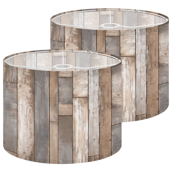 Lampshades 2 Pack Rustic Wood Plank Weathered Brown Gray White Tones 13"x13"x10" Light Shade for Table Lamps Floor Lamps Drum Lamp Shades Lampshade Replacement Easy Assembly