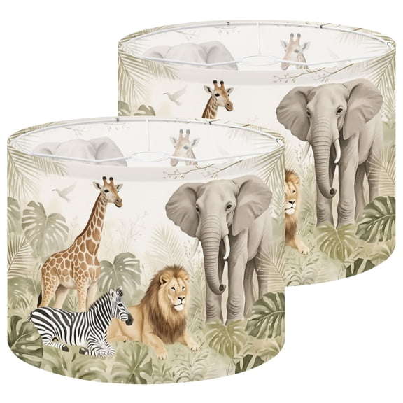 Lampshades 2 Pack Safari Animals Jungle Lion Elephant Giraffe Zebra Tropical Foliage 13"x13"x10" Light Shade for Table Lamps Floor Lamp Chandelier Lampshade Replacement Easy Assembly