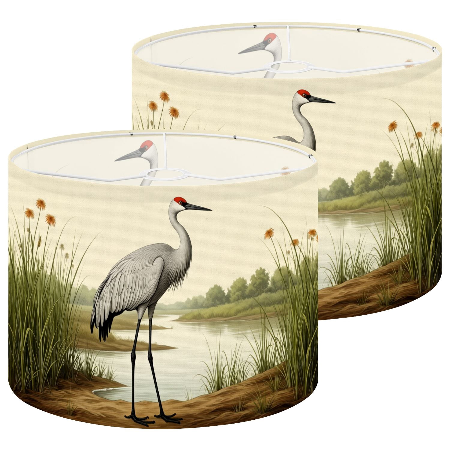 Lampshades 2 Pack Sandhill Crane Standing Serene Wetland Marsh Landscape 13"x13"x10" Light Shade for Table Lamps Floor Lamp Shades Lampshade Replacement Easy Assembly