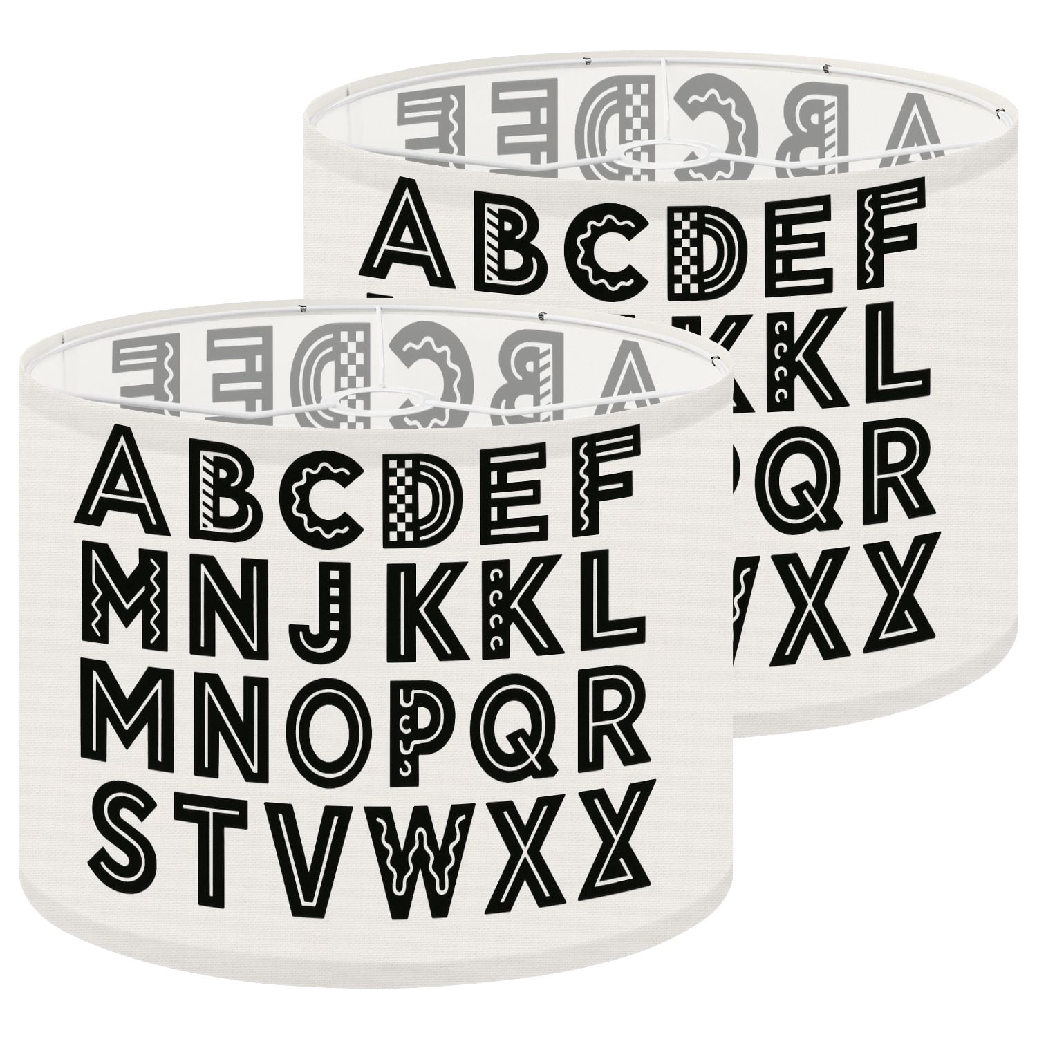 Lampshades 2 Pack Scandinavian black white alphabet font is Scandinavian style Simple 13"x13"x10" Light Shade for Table Lamps Floor Lamps Drum Lamp Shades Lampshade Replacement Easy Assembly