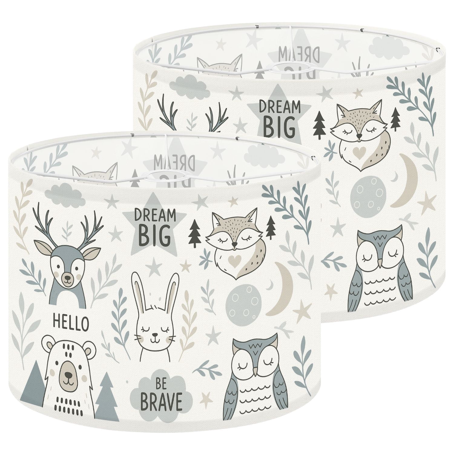 Lampshades 2 Pack Scandinavian style design for nursery Forest animals collection 13"x13"x10" Light Shade for Table Lamps Floor Lamps Drum Lamp Shades Lampshade Replacement Easy Assembly
