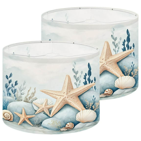Lampshades 2 Pack Seamless border beige sea shells stars pebbles watercolor pebble 13"x13"x10" Light Shade for Table Lamps Floor Lamps Drum Lamp Shades Lampshade Replacement Easy Assembly