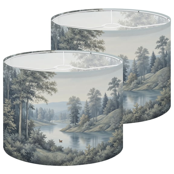 Lampshades 2 Pack Serene Woodland Landscape Flowing Stream Green Foliage 13"x13"x10" Light Shade for Table Lamps Floor Lamp Shades Medium Linen Lampshade Replacement Easy Assembly