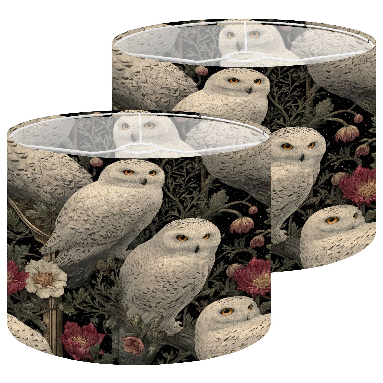 Lampshades 2 Pack Snowy Owl Cathedral Spires Dark Tulips 13"x13"x10 ...
