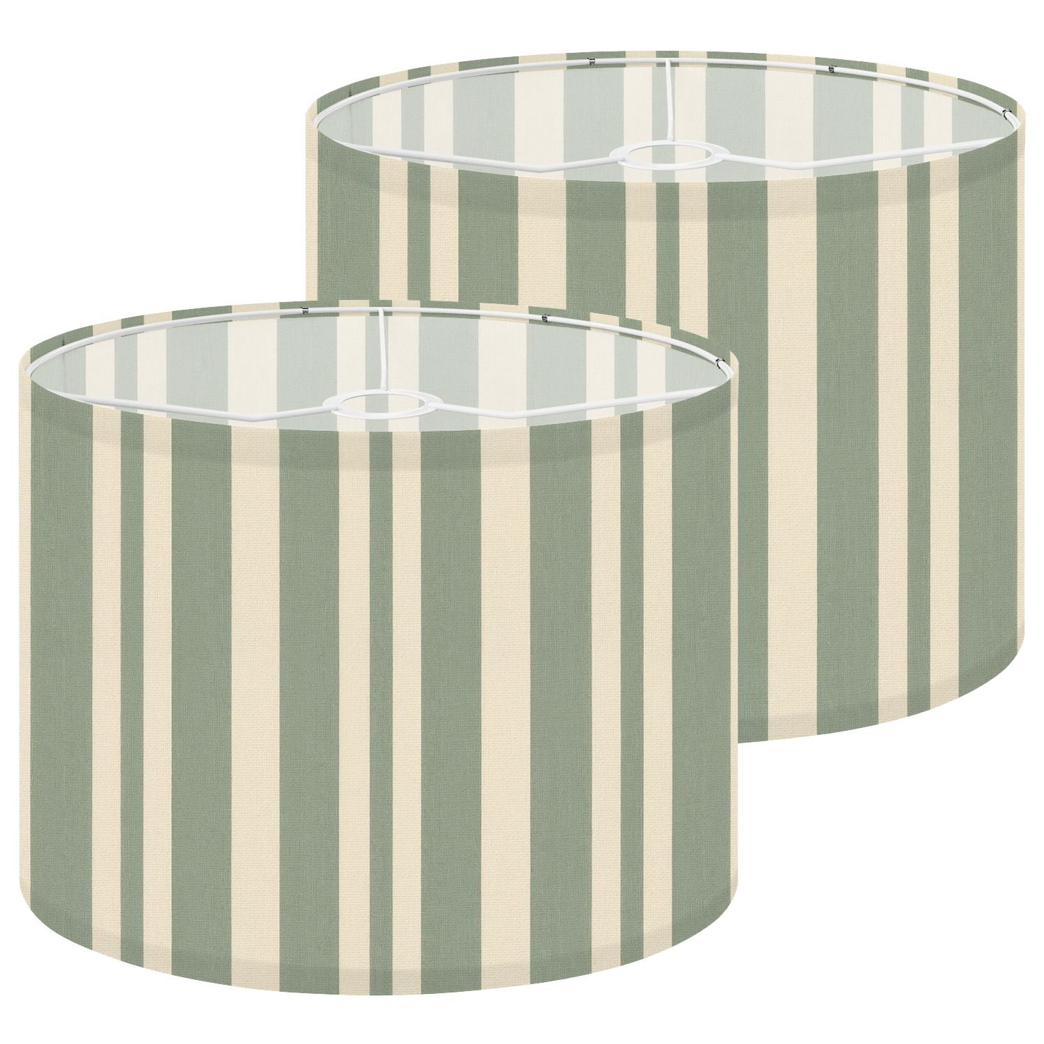 Lampshades 2 Pack Soft Green Cream Striped Vertical Lines 13"x13"x10" Light Shade for Table Lamps Floor Lamps Drum Lamp Shades Lampshade Replacement Easy Assembly