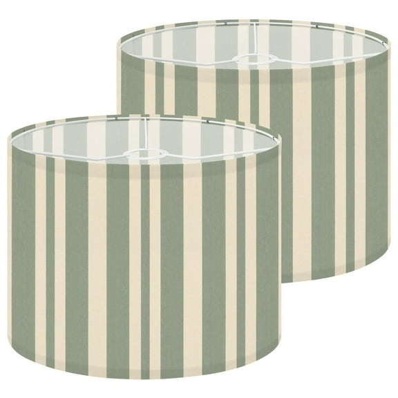 Lampshades 2 Pack Soft Green Cream Striped Vertical Lines 13"x13"x10" Light Shade for Table Lamps Floor Lamps Drum Lamp Shades Lampshade Replacement Easy Assembly