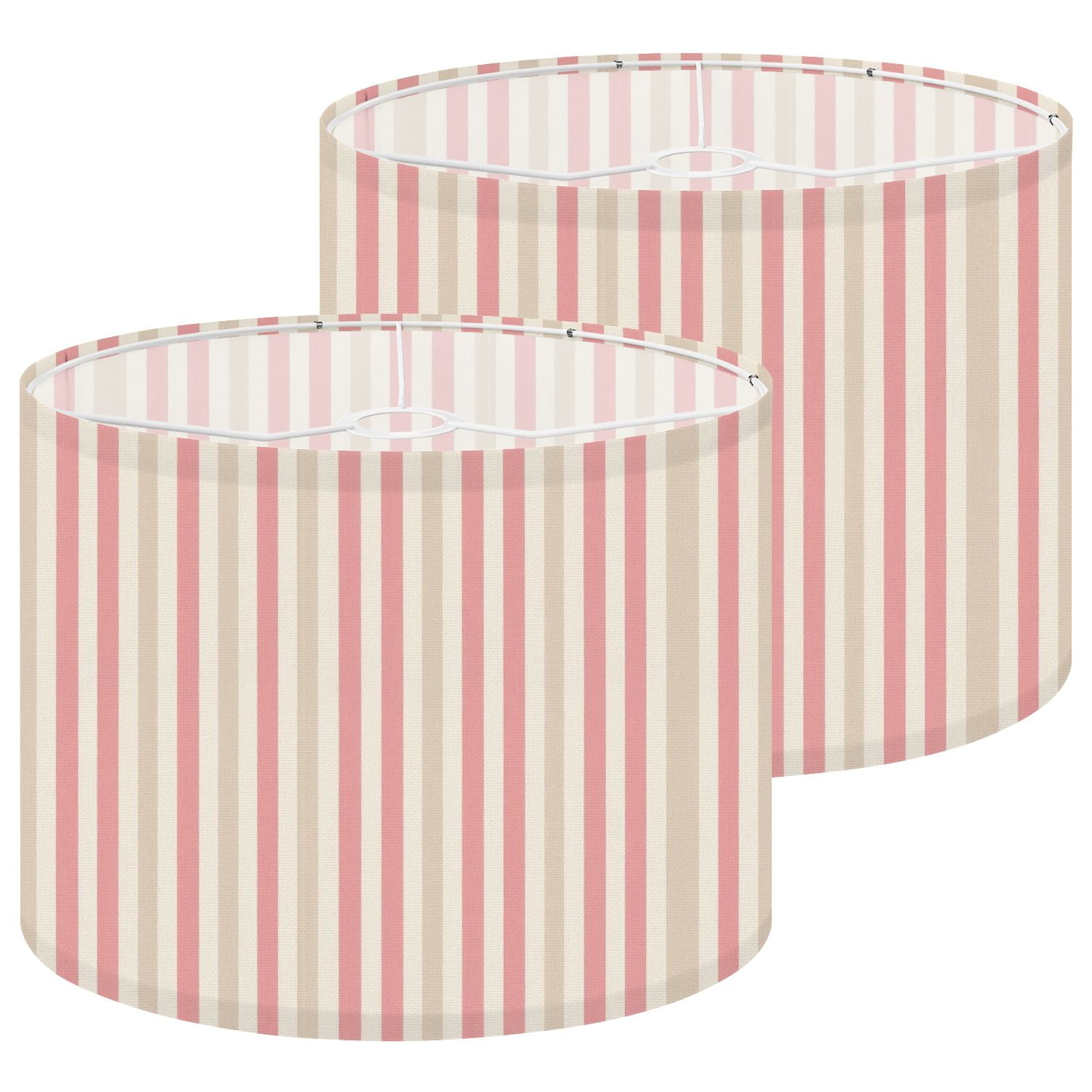 Lampshades 2 Pack Soft Pink Beige Vertical Stripes Subtle Texture 13"x13"x10" Light Shade for Table Lamps Floor Lamps Drum Lamp Shades Lampshade Replacement Easy Assembly