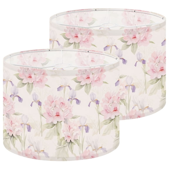 Lampshades 2 Pack Soft Pink Rhododendron Iris Floral Watercolor Seamless Green Leaves 13"x13"x10" Light Shade for Table Lamps Floor Lampshade with Spider Fitters Replacement Easy Assembly