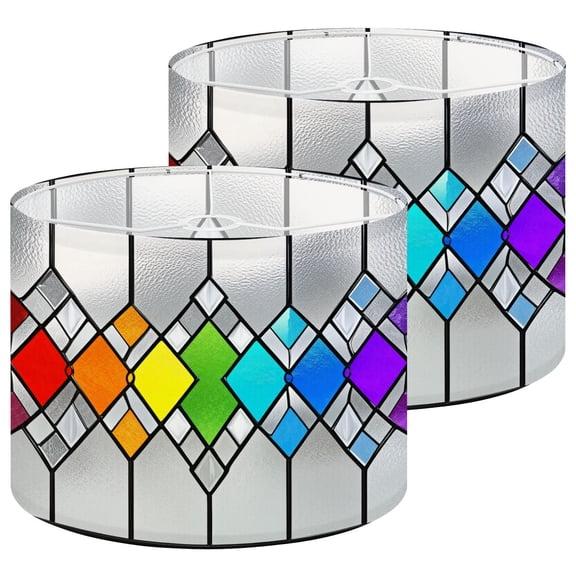 Lampshades 2 Pack Stained glass window geometric colorful Abstract modern 13"x13"x10" Light Shade for Table Lamps Floor Lamps Drum Lamp Shades Lampshade Replacement Easy Assembly