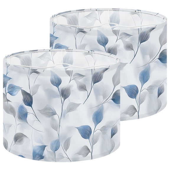 Lampshades 2 Pack Subtle Blue Gray Botanical Leaf White 13"x13"x10" Light Shade for Table Lamps Floor Lamps Drum Lamp Shades Lampshade Replacement Easy Assembly