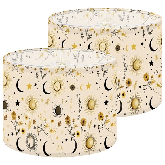 Lampshades 2 Pack Sun Moon Celestial Floral Gold Black Beige Boho Astrology 13"x13"x10" Light Shade for Table Lamps Floor Lamp Shades Lampshade Replacement Easy Assembly