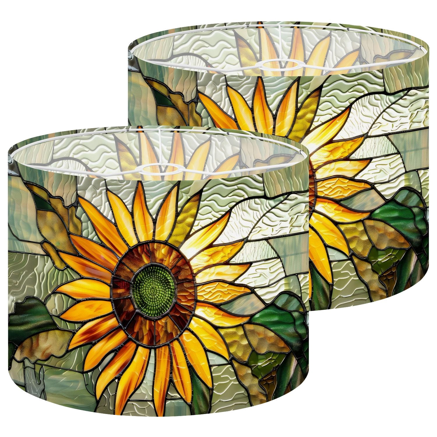 Lampshades 2 Pack Sunflower Stained Glass Decoration Vibrant Window Art 13"x13"x10" Light Shade for Table Lamps Floor Lamps Drum Lamp Shades Lampshade Replacement Easy Assembly