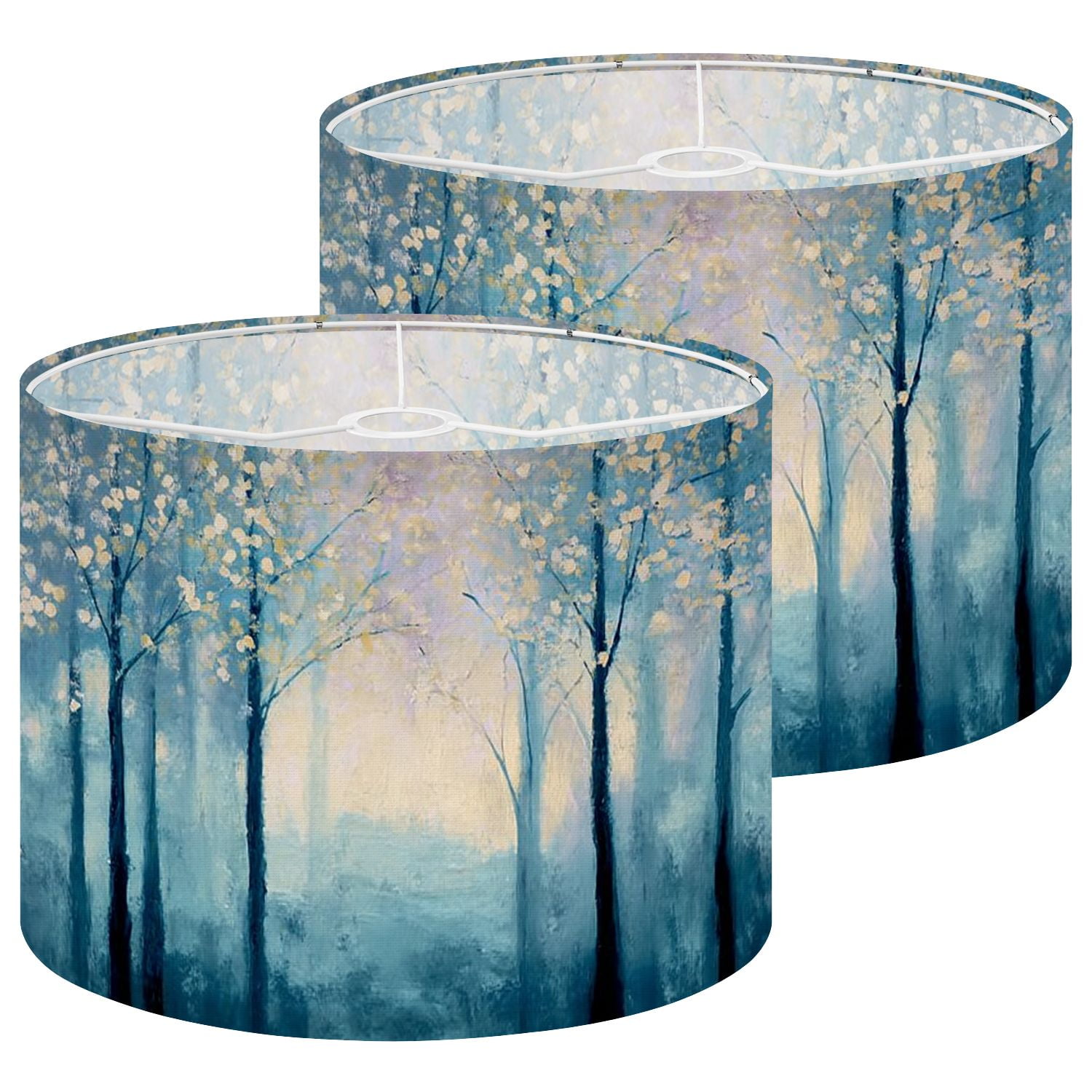 Lampshades 2 Pack Teal Landscape Blue Forest Textured Panoramic Abstract Nature Abstract 13"x13"x10" Light Shade for Table Lamps Floor Lamps Drum Lamp Shades Lampshade Replacement Easy Assembly