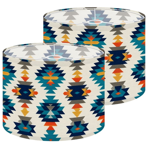 Lampshades 2 Pack Timeless bohemiandiamonds southwestern style blue teal yellow 13"x13"x10" Light Shade for Table Lamps Floor Lamps Drum Lamp Shades Lampshade Replacement Easy Assembly