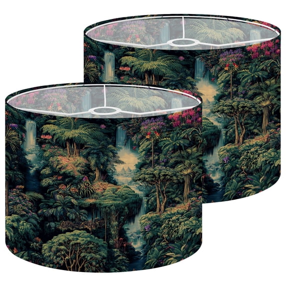 Lampshades 2 Pack Tropical Jungle Waterfalls Vibrant Floral 13"x13"x10" Light Shade for Table Lamps Floor Lamp Shades Lampshade Replacement Easy Assembly Moody Boho Home Decor