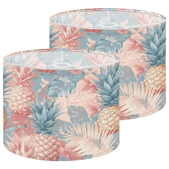 Lampshades 2 Pack Tropical Pineapple Palm Leaf Pastel Pink Blue 13"x13"x10" Light Shade for Table Lamps Floor Lamp Shades Lampshade Replacement Easy Assembly