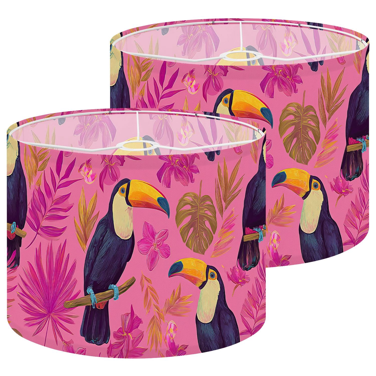 Lampshades 2 Pack Tropical Toucan Floral Pink 13"x13"x10" Light Shade for Table Lamps Floor Lamp Shades Lampshade Replacement Easy Assembly