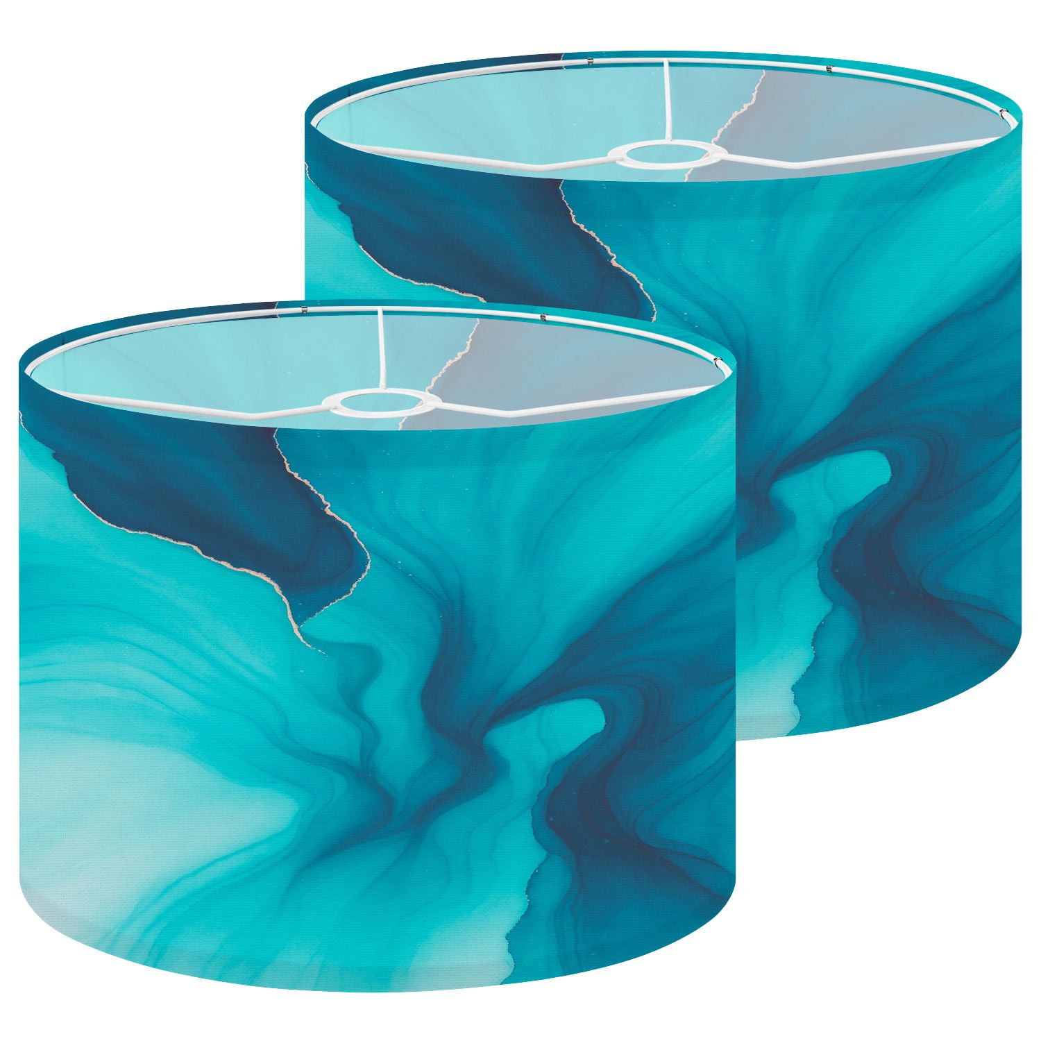 Lampshades 2 Pack Turquoise Ocean Water Canvas Painted Alcohol Ink Abstract 13"x13"x10" Light Shade for Table Lamps Floor Lamps Drum Lamp Shades Lampshade Replacement Easy Assembly
