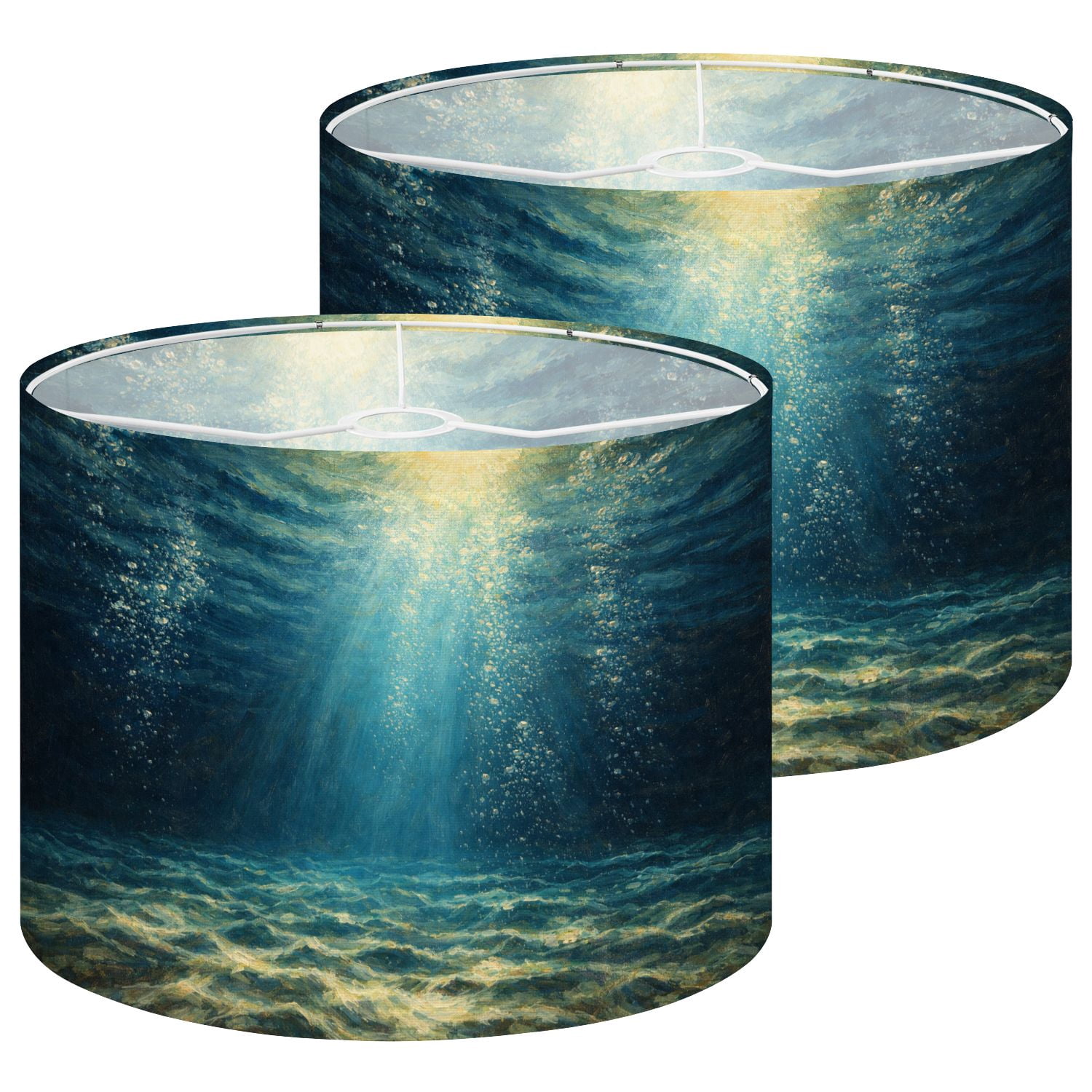 Lampshades 2 Pack Underwater Sea Deep Water Blue Sun light 13"x13"x10" Light Shade for Table Lamps Floor Lamp Shades Lampshade Replacement Easy Assembly